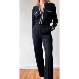 St. John By Marie Gray Knit Jumpsuit with Crystal Embellished Detail Black SZ 8